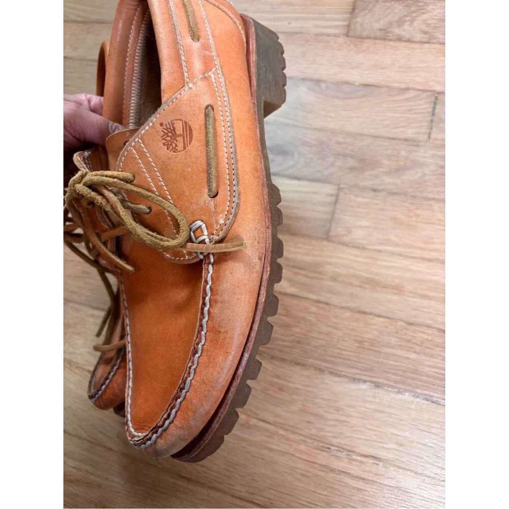 Timberland Men’s Handsewn Leather Camp Moc Boat Shoes Vibram Lug Sole 11.5